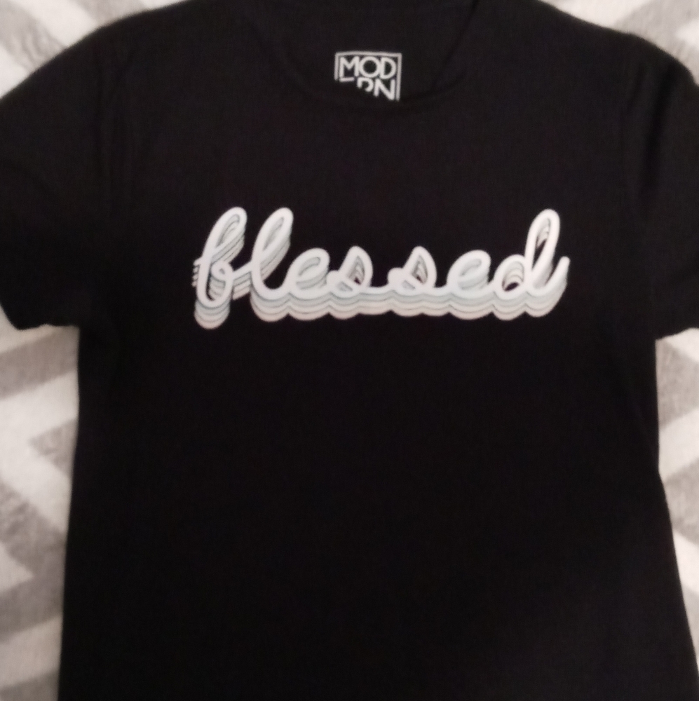 Small "Blessed" black tee.